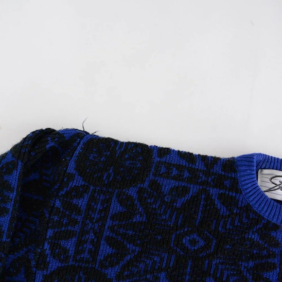 Vintage Steel Black & Blue Aztec Chunky Knit Crewneck Sweater Xl - Picture 7 of 12